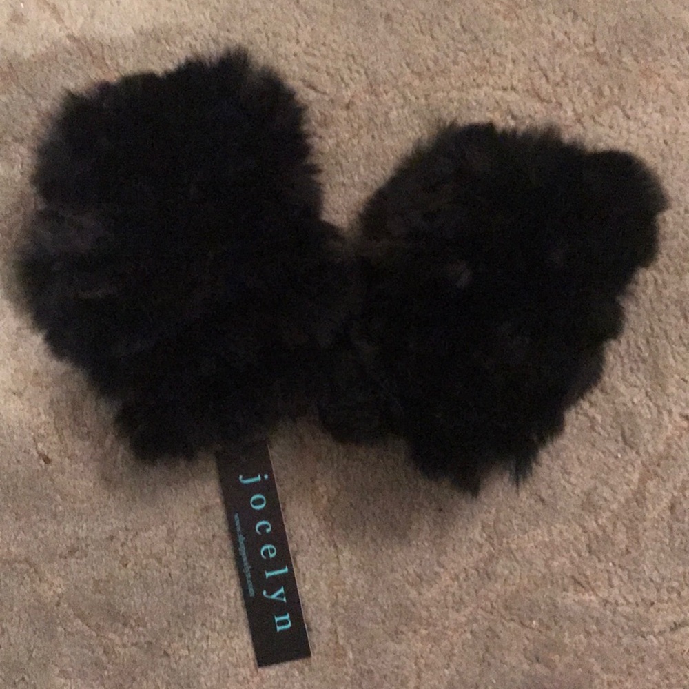 Black rabbit fur fingerless gloves